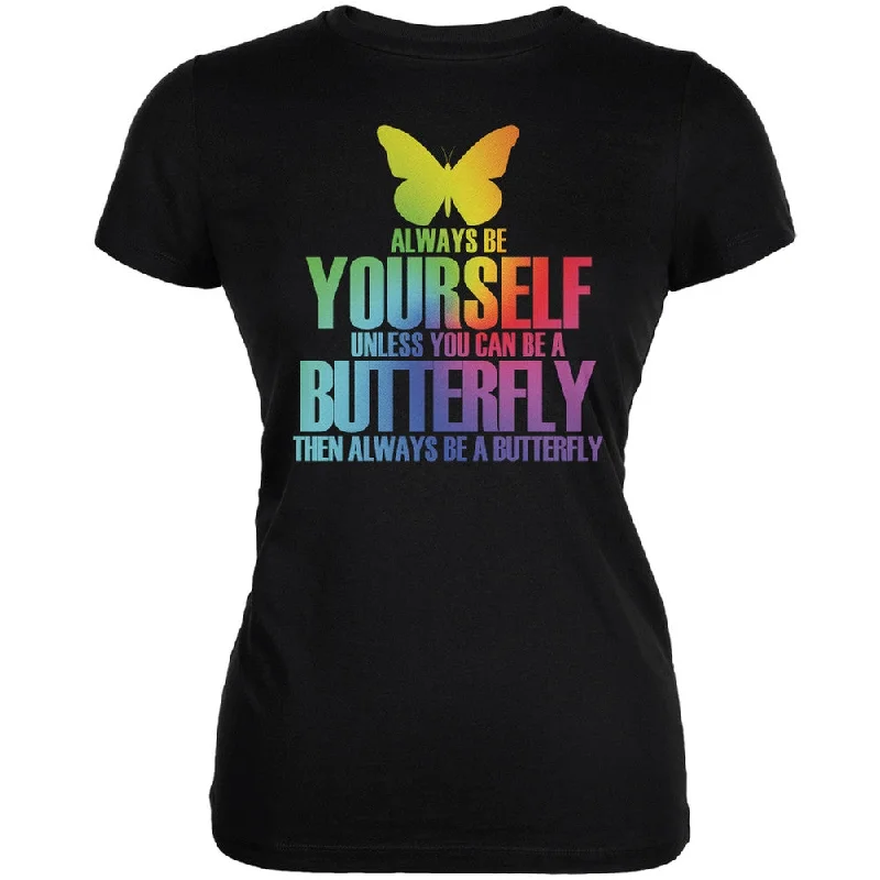 Embellished T-ShirtsAlways Be Yourself Butterfly Black Juniors Soft T-Shirt