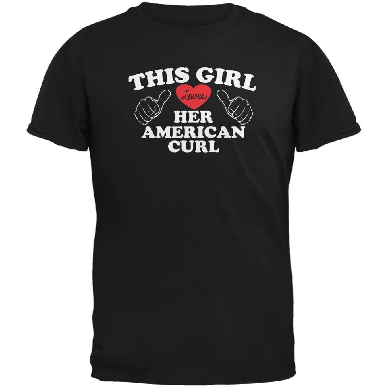 Silk T-ShirtsValentines This Girl Loves Her American Curl Black Adult T-Shirt