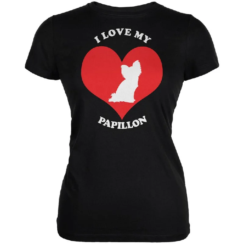 Sheer T-ShirtsValentines I Love My Papillon Black Juniors Soft T-Shirt