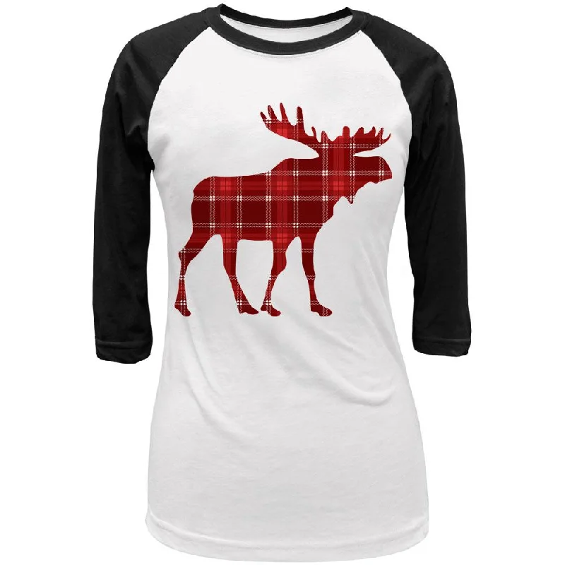 French Terry T-ShirtsAutumn Plaid Moose Juniors 3/4 Sleeve Raglan T Shirt