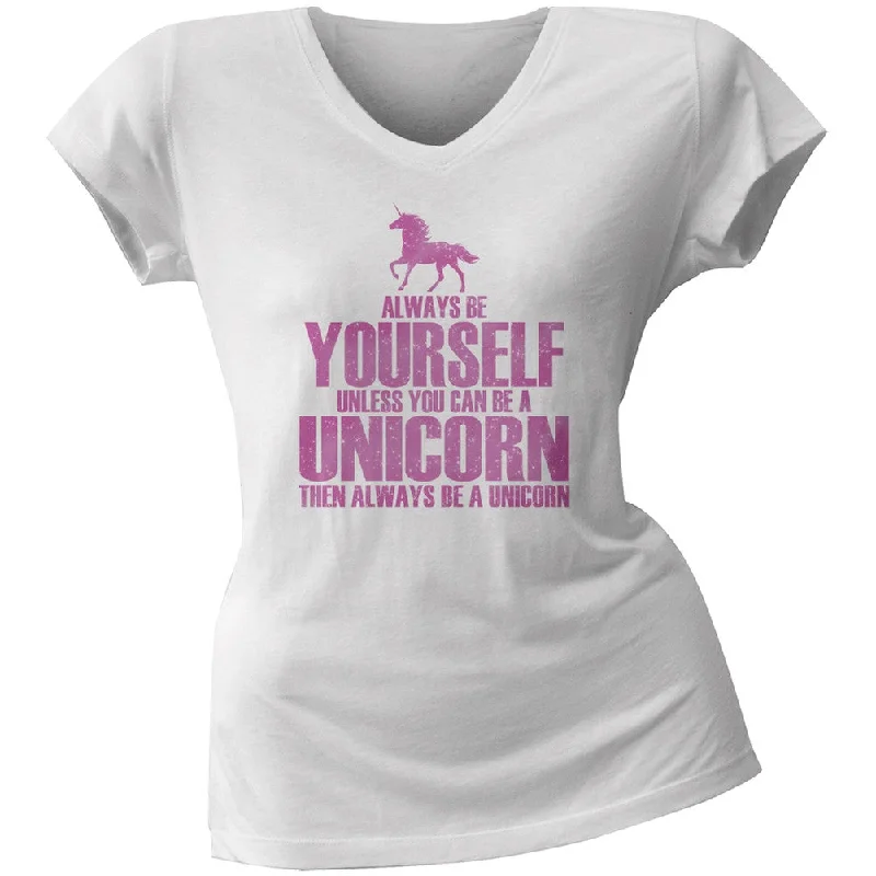 Pocket T-ShirtsAlways Be Yourself Unicorn White Juniors V-Neck T-Shirt