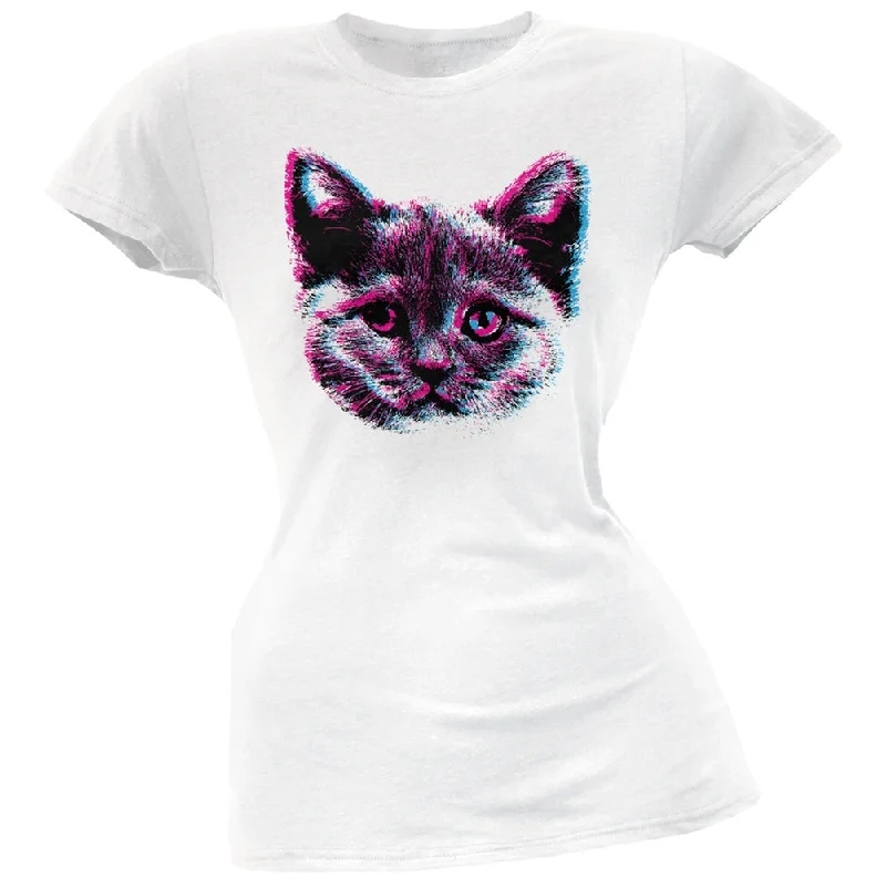 Fleece T-Shirts3D Cat Face White Soft Juniors T-Shirt