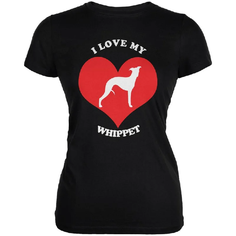 Fleece T-ShirtsValentines I Love My Whippet Black Juniors Soft T-Shirt