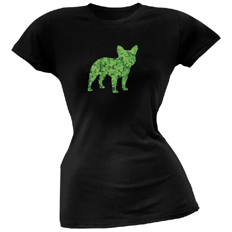 Compression T-ShirtsSt. Patricks Day - French Bulldog Shamrock Black Soft Juniors T-Shirt