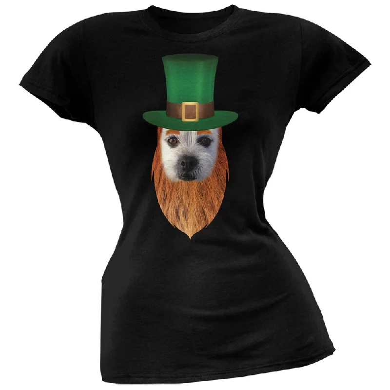 Urban T-ShirtsSt. Patricks Day - Funny Leprechaun Dog Black Soft Juniors T-Shirt