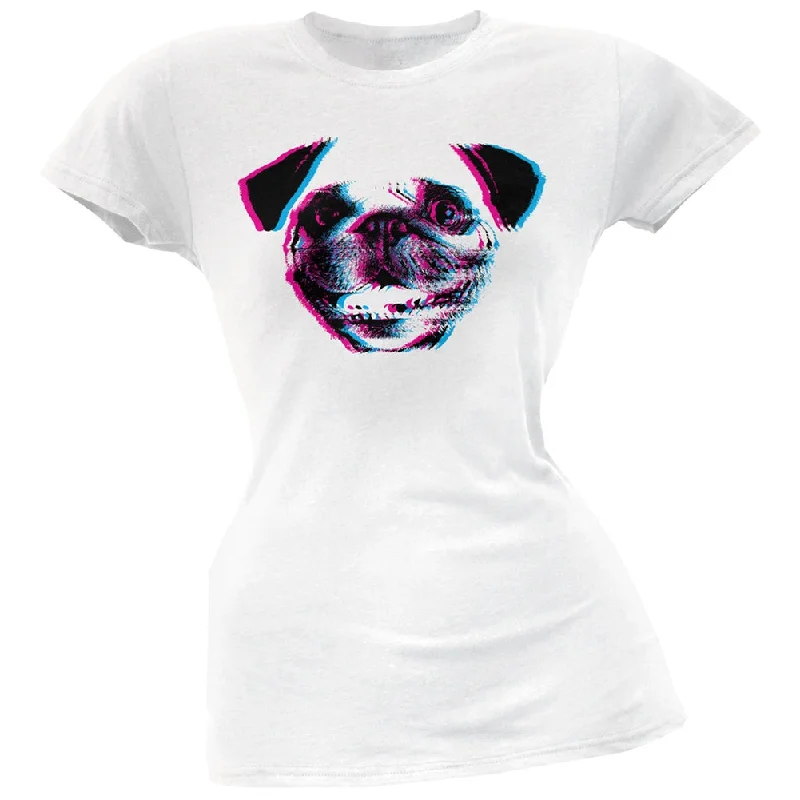 Jersey T-Shirts3D Pug Face White Soft Juniors T-Shirt