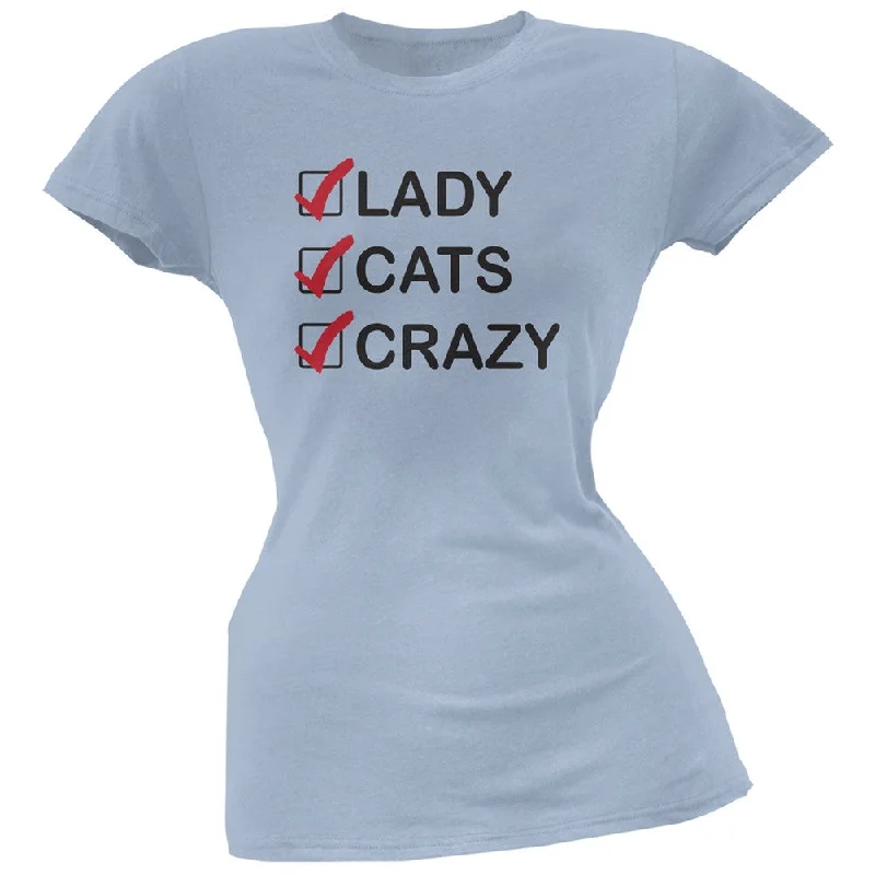 Punk T-ShirtsCrazy Cat Lady Check List Blue Soft Juniors T-Shirt