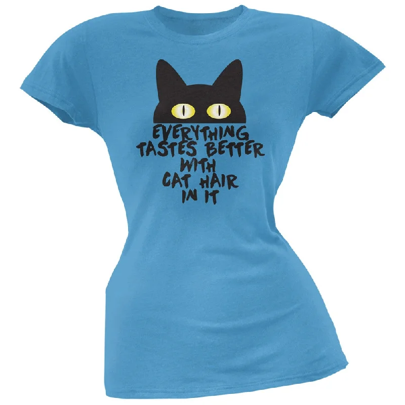 Linen T-ShirtsEverything Tastes Better With Cat Hair In It  Blue Soft Juniors T-Shirt