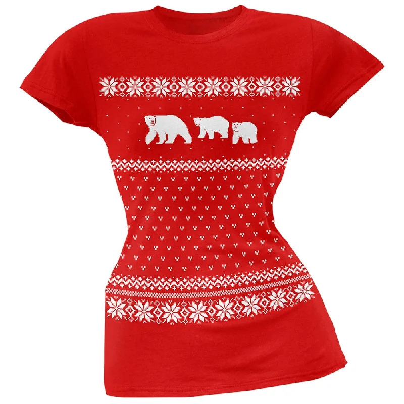 Sequined T-ShirtsPolar Bears Ugly Christmas Sweater Red Juniors T-Shirt