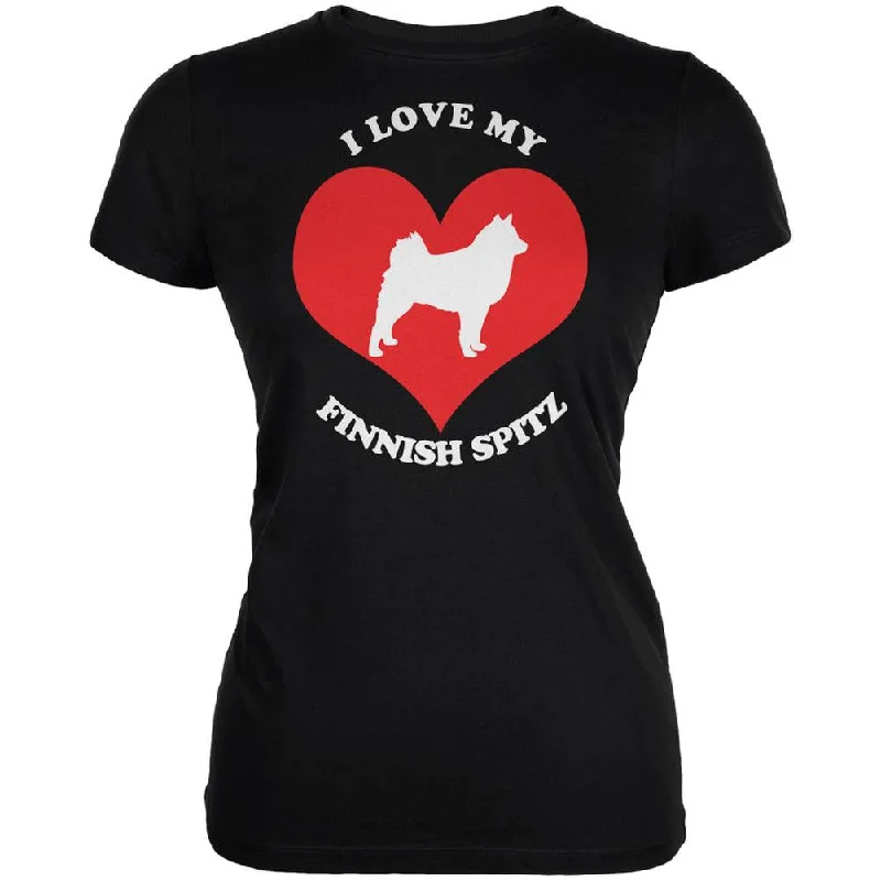 Performance T-ShirtsValentines I Love My Finnish Spitz Black Juniors Soft T-Shirt