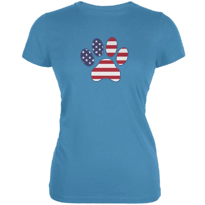 Recycled Fabric T-Shirts4th of July Patriotic Dog Paw Aqua Juniors Soft T-Shirt