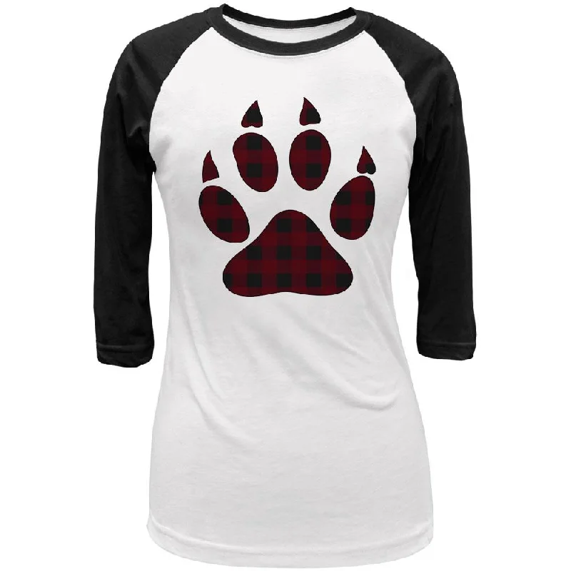 Waterproof T-ShirtsAutumn Buffalo Plaid Bear Claw Paw Juniors 3/4 Sleeve Raglan T Shirt