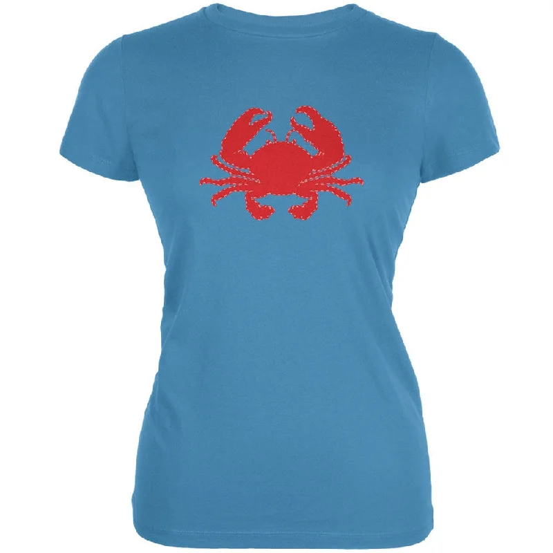 Fleece T-ShirtsSummer - Crab Faux Stitched Aqua Juniors Soft T-Shirt