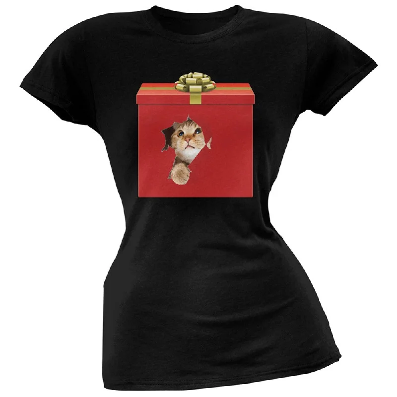 Painted T-ShirtsChristmas Present Cat Black Soft Juniors T-Shirt