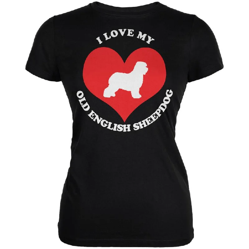 Silk T-ShirtsValentines I Love My Old English Sheepdog Black Juniors Soft T-Shirt