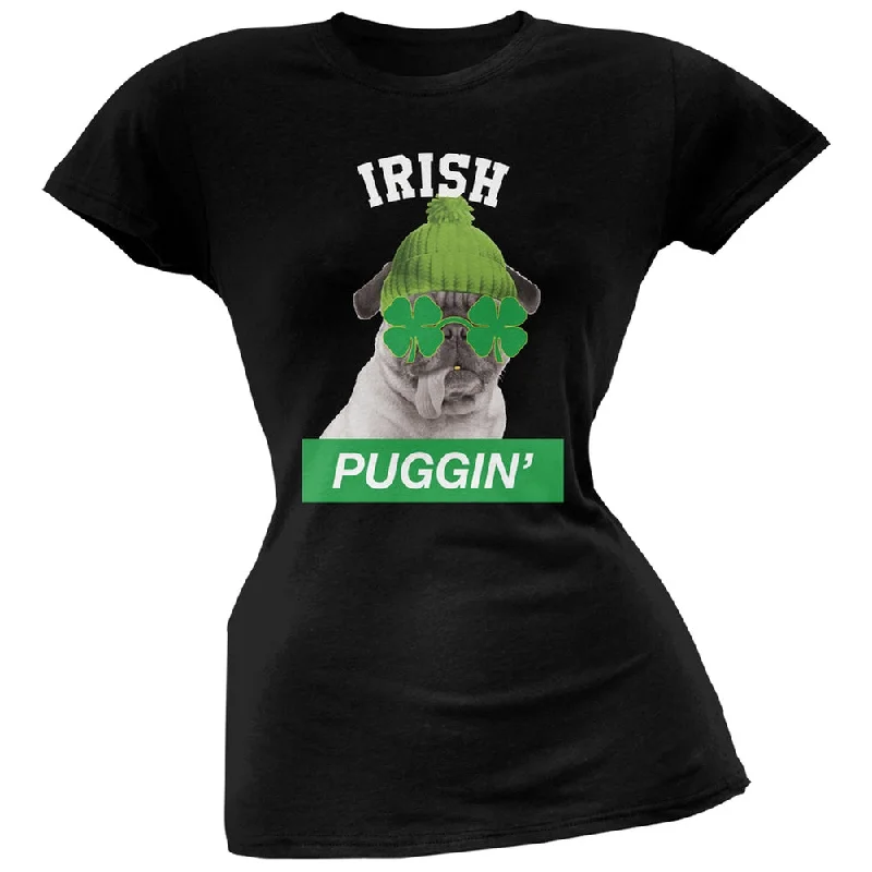 Gym T-ShirtsSt. Patrick's Day - Irish Puggin' Black Juniors Soft T-Shirt