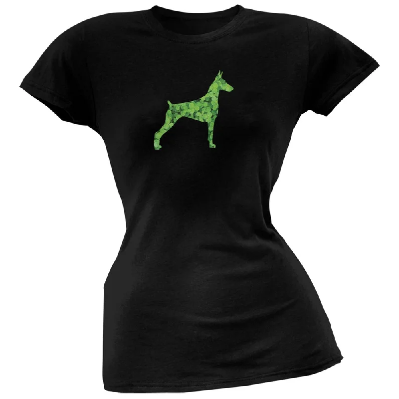 Quick-Dry T-ShirtsSt. Patricks Day - Doberman Pinscher Shamrock Black Soft Juniors T-Shirt