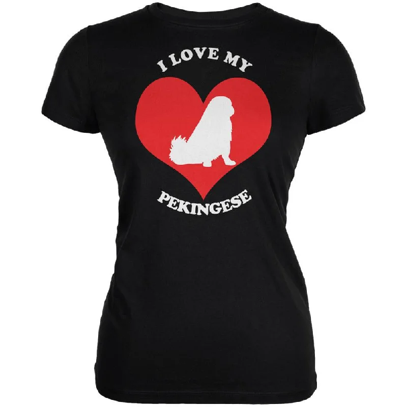 Lounge T-ShirtsValentines I Love My Pekingese Black Juniors Soft T-Shirt