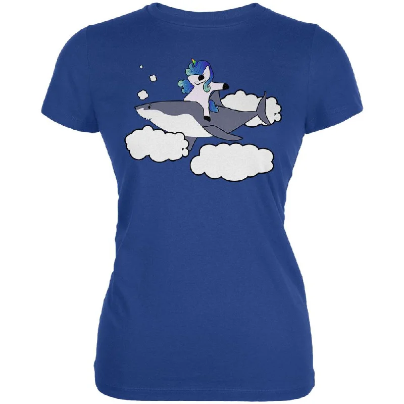 Longline T-ShirtsDabbing Unicorn Riding Shark In The Sky Juniors Soft T Shirt