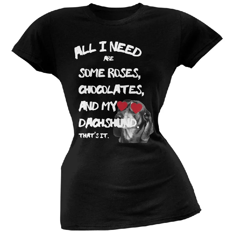 Yoga T-ShirtsValentine's Day - All I Need Is My Dachshund Black Soft Juniors T-Shirt