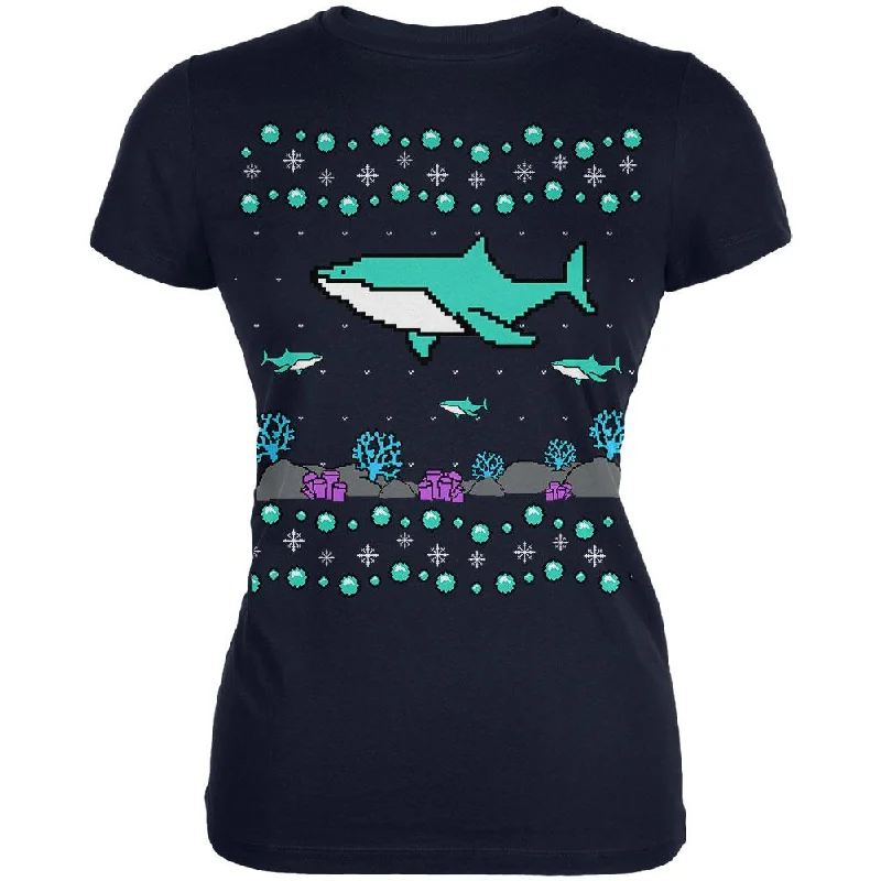 Embroidered T-ShirtsUgly Christmas Sweater Shark Coral Reef Juniors Soft T Shirt