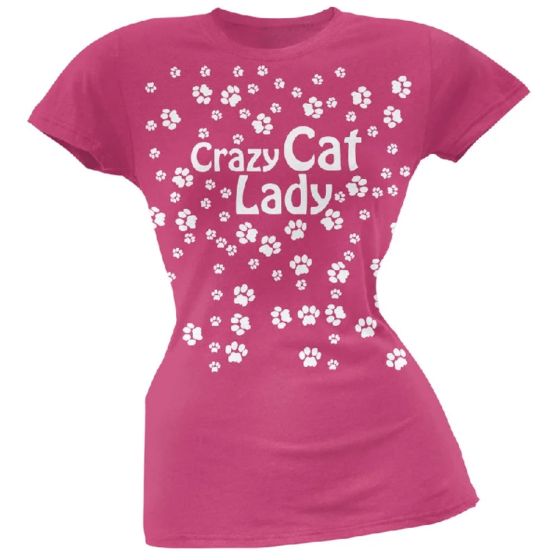 Asymmetrical T-ShirtsCrazy Cat Lady Paw Prints Pink Soft Juniors T-Shirt