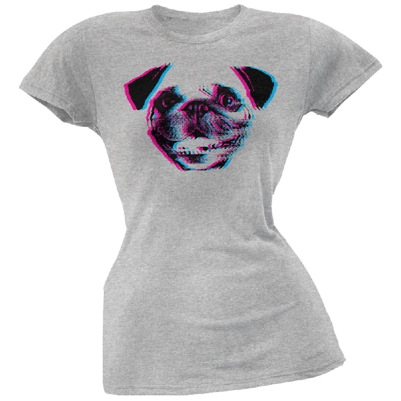 Minimalist T-Shirts3D Pug Face Grey Soft Juniors T-Shirt