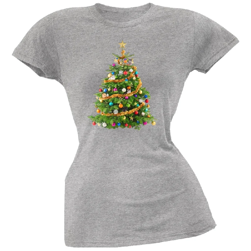 Distressed T-ShirtsCats In Christmas Tree Grey Juniors Soft T-Shirt