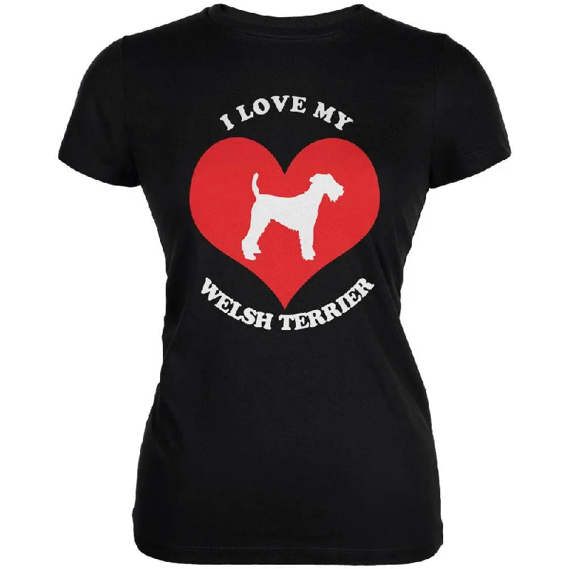 Tie-Dye T-ShirtsValentines I Love My Welsh Terrier Black Juniors Soft T-Shirt