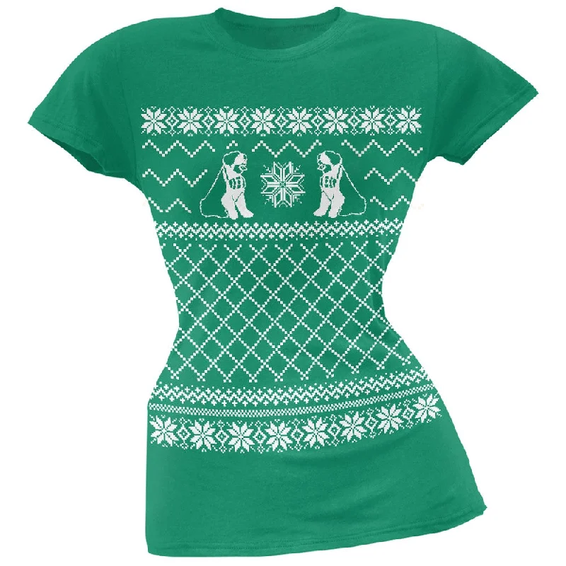 Tasseled T-ShirtsSaint Bernard Ugly Christmas Sweater Green Soft Juniors T-Shirt