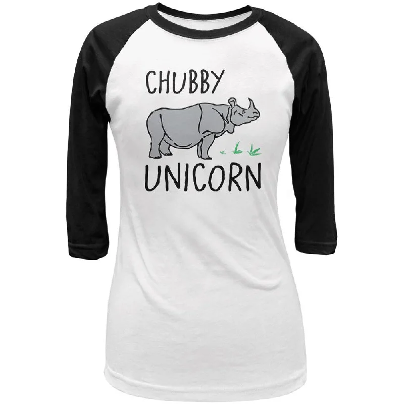 Off-Shoulder T-ShirtsRhino Chubby Unicorn Doodle Juniors 3/4 Sleeve Raglan T Shirt