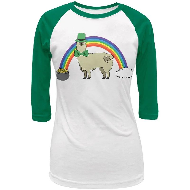 Logo T-ShirtsSt. Patrick's Day Llama Cute Pot Of Gold Juniors 3/4 Raglan T Shirt