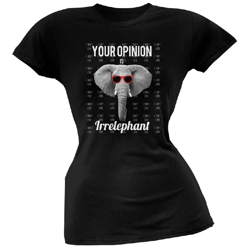 Athletic T-ShirtsPaws - Elephant Your Opinion is Irrelephant Black Soft Juniors T-Shirt