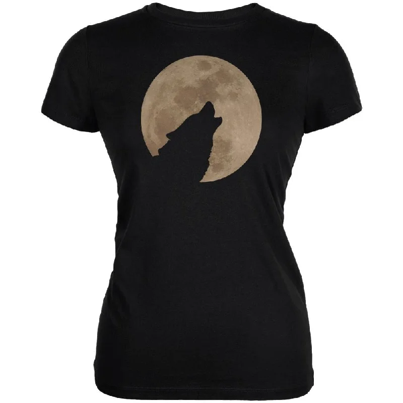 Slim Fit T-ShirtsWolf Howling Moon Silhouette Juniors Soft T Shirt