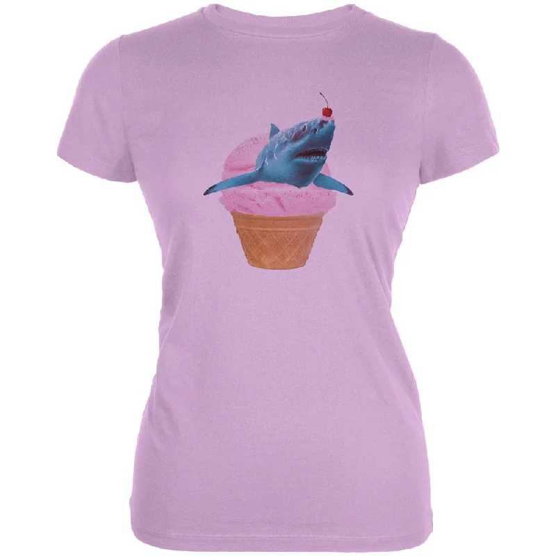 Fleece T-ShirtsIce Cream Cone Shark Lilac Juniors Soft T-Shirt