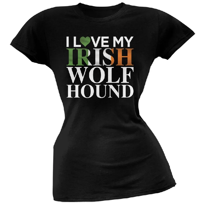 Luxury T-ShirtsSt. Patricks Day - I Love My Irish Wolfhound Black Soft Juniors T-Shirt