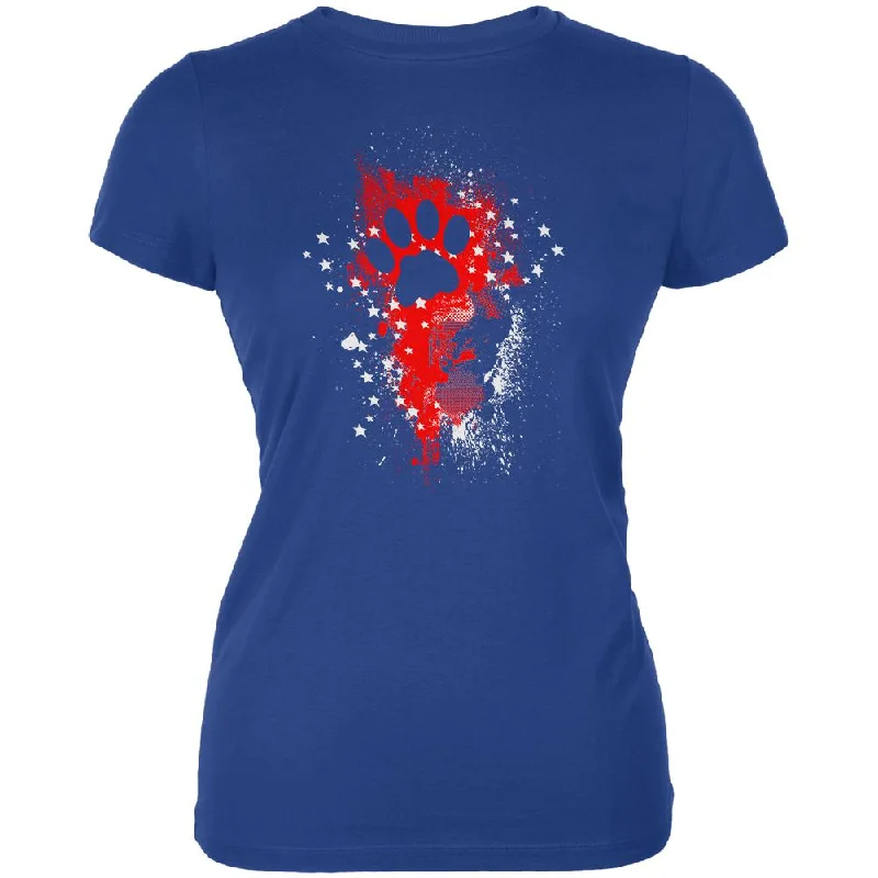 Glitter T-Shirts4th of July Kitty Cat Paw Print Stars and Splatters Juniors Soft T Shirt