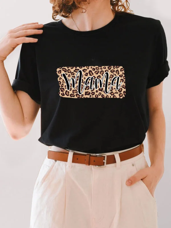 Yoga T-ShirtsMama Leopard Print Black Tee – Perfect Match!