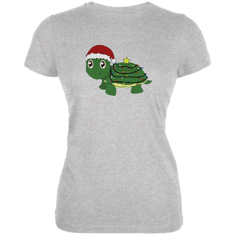 Striped T-ShirtsChristmas Turtle Lights Santa Hat Juniors Soft T Shirt