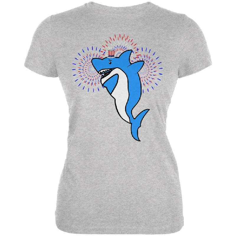 Lace-Up T-Shirts4th Of July Dabbing Shark Fireworks Juniors Soft T Shirt