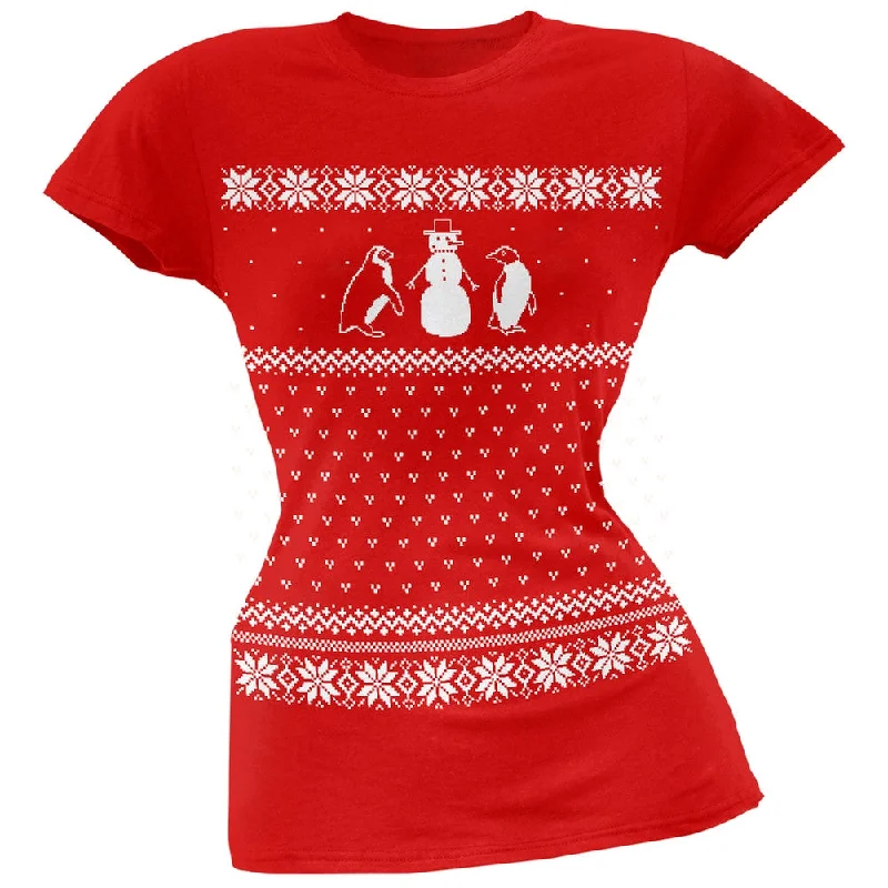 Embellished T-ShirtsPenguins Ugly Christmas Sweater Red Juniors T-Shirt