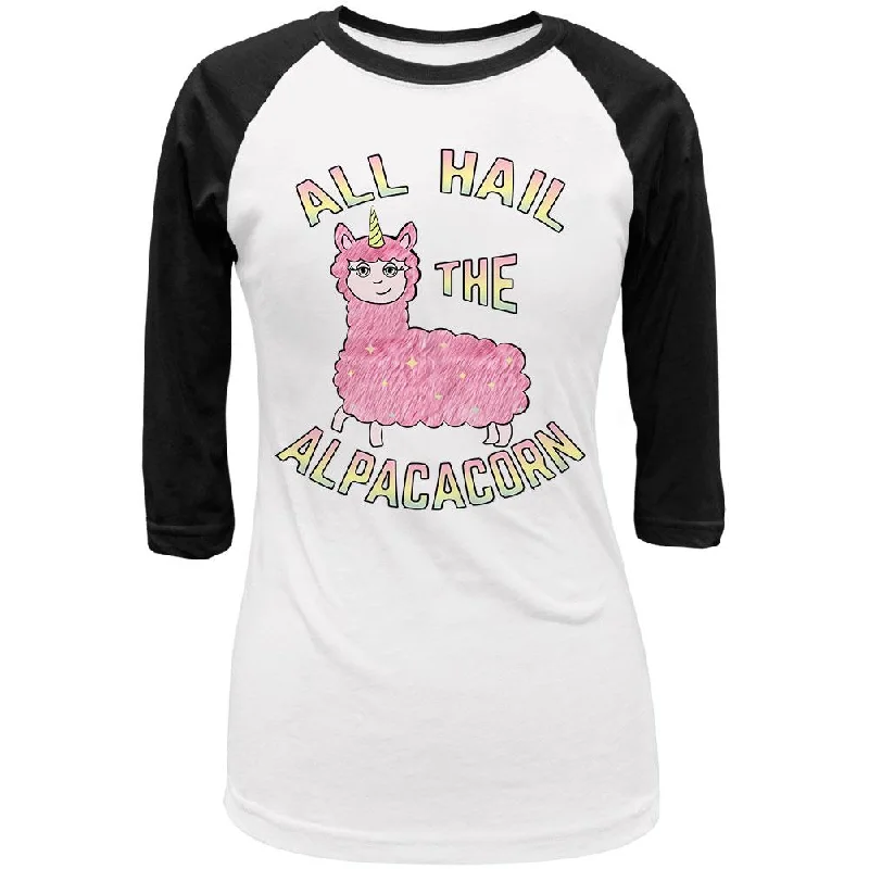 Plush T-ShirtsAll Hail the Alpacacorn Juniors 3/4 Sleeve Raglan T Shirt