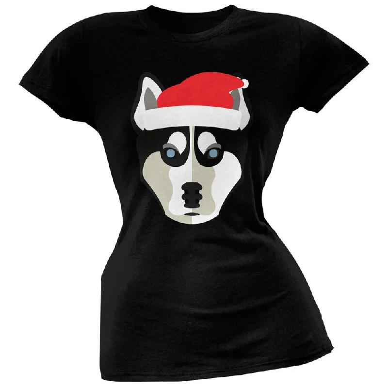 Zippered T-ShirtsHusky Santa Christmas Juniors Black T-Shirt