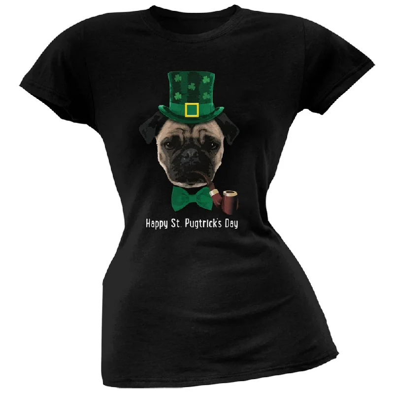 Hiking T-ShirtsSt. Patrick's -  Pugtrick's Day Funny Pug Black Juniors Soft T-Shirt