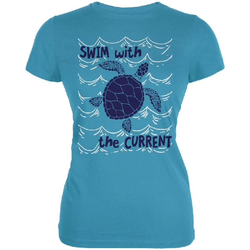 Ribbed Cuff T-ShirtsSea Turtle Swim with the Current Juniors Soft T Shirt