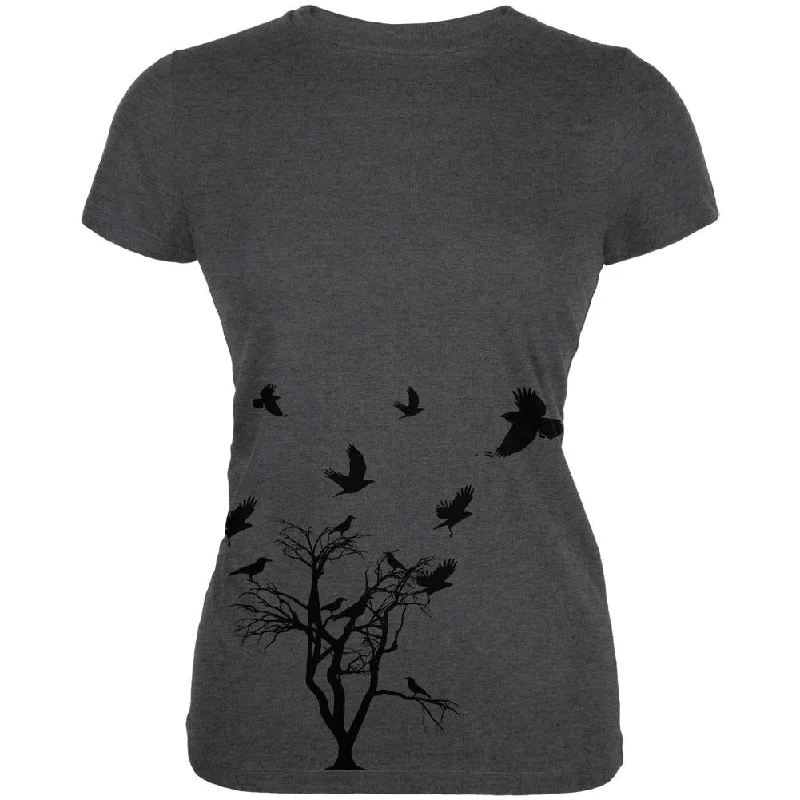 Cropped T-ShirtsCrow Raven Flying Winter Tree Juniors Soft T Shirt