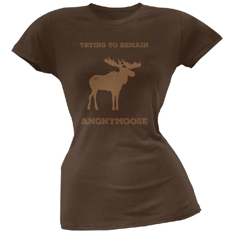 Hiking T-ShirtsPAWS - Moose Trying to Remain Anonymoose Brown Soft Juniors T-Shirt