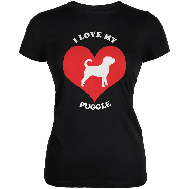 High-Fashion T-ShirtsValentines I Love My Puggle Black Juniors Soft T-Shirt