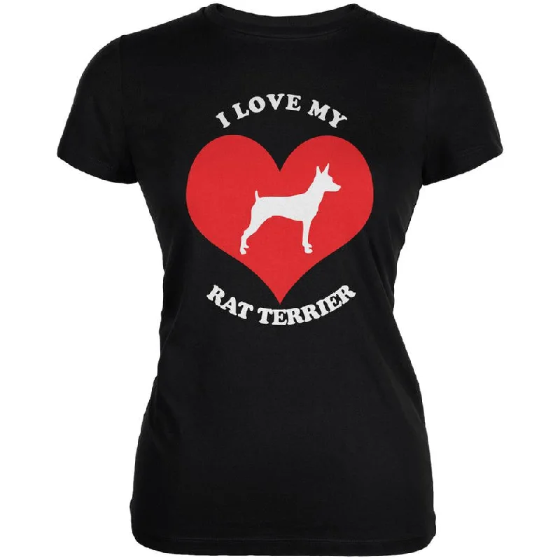 Urban T-ShirtsValentines I Love My Rat Terrier Black Juniors Soft T-Shirt