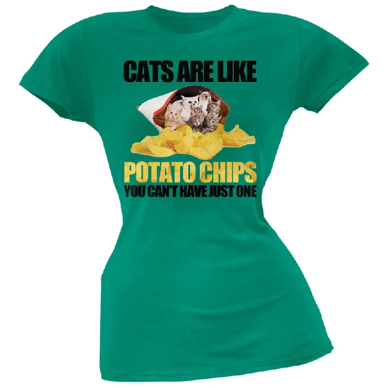 Metallic T-ShirtsCats Are Like Potato Chips Juniors Green T-Shirt